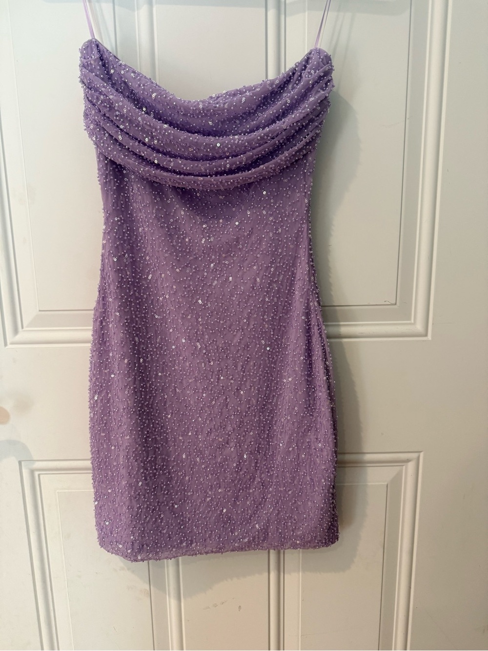 Purple Sequins Body-con Strapless Dress
